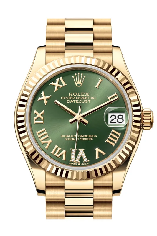 Modern design square dial watches   Rolex Datejust 31 Green Roman Dial Fluted Bezel Yellow Gold Ladies Watch 278278 278278-0030
