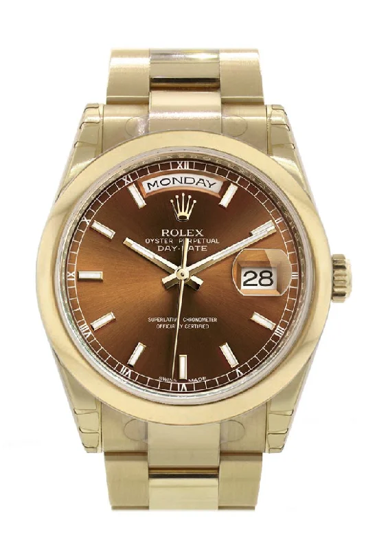 Watches with a luxurious look   Rolex Day-Date 36 Cognac Dial Yellow Gold Watch 118208