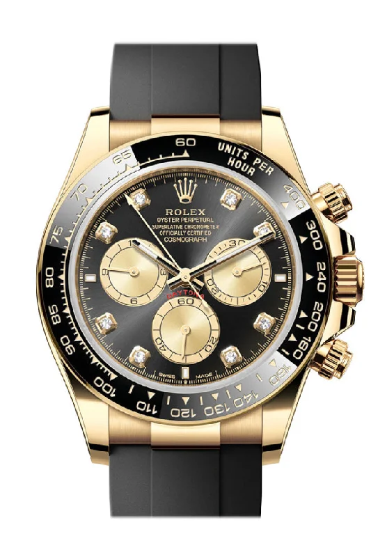 Luxury brand automatic watches for men   Rolex Daytona 40 Black Golden Diamond Dial Yellow Gold Mens Watch 126518LN