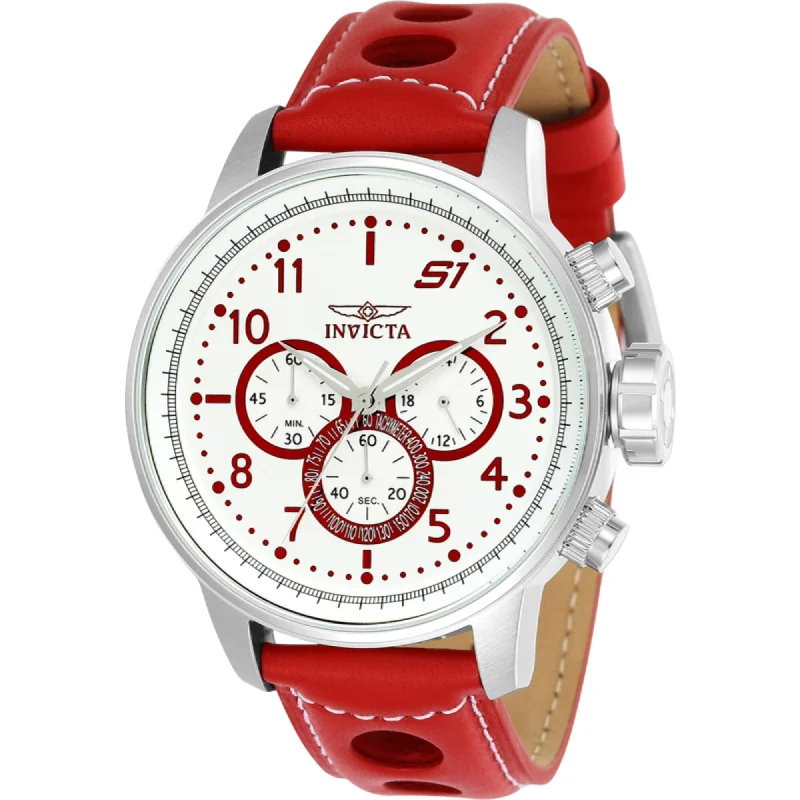 Watches with a stylish look   Invicta Men's Watch - S1 Rally Chronograph White and Red Dial Leather Strap | 24082