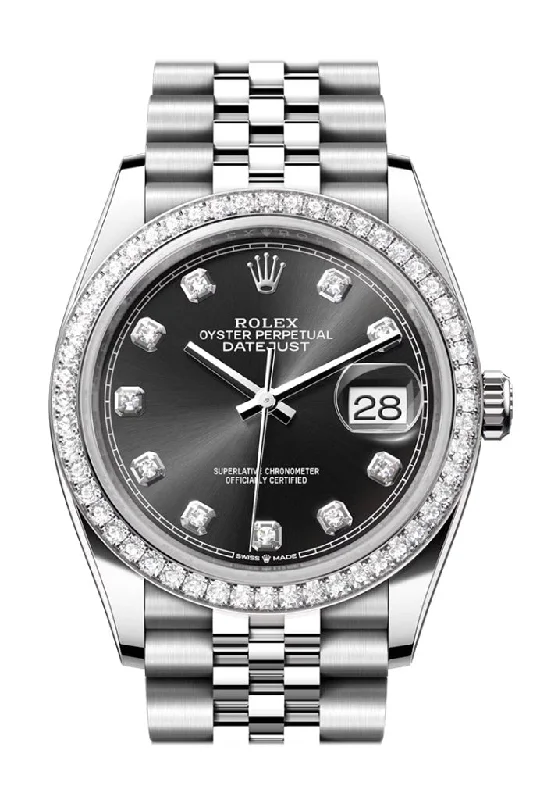 Vintage style quartz watches   Rolex Datejust 36 Black Diamond Dial Diamond Bezel Jubilee Watch 126284RBR 126284RBR-0019