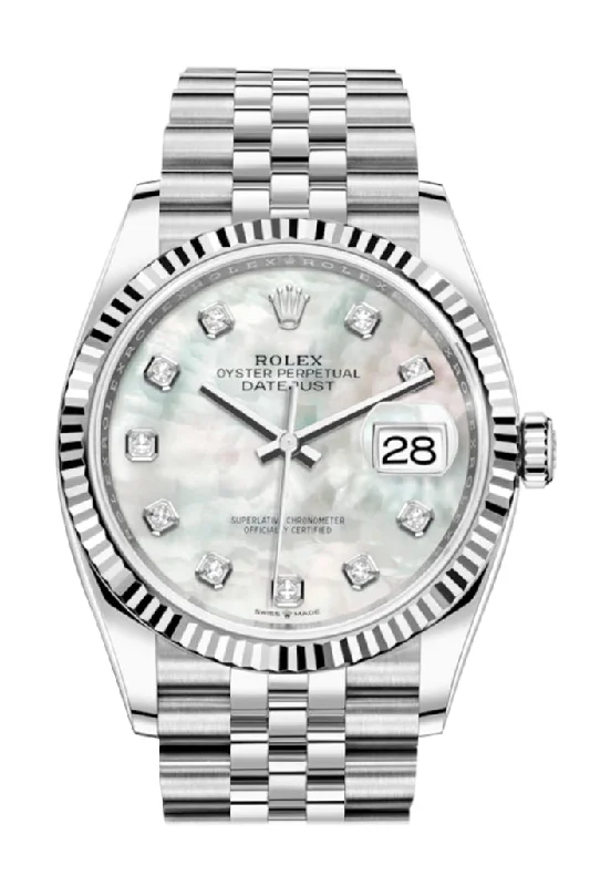 Watches with a luxurious look Rolex Datejust 36 White mother-of-pearl Diamond Dial Automatic Jubilee Watch 126234 Watches with a luxurious look Rolex Datejust 36 White mother-of-pearl Diamond Dial Automatic Jubilee Watch 126234