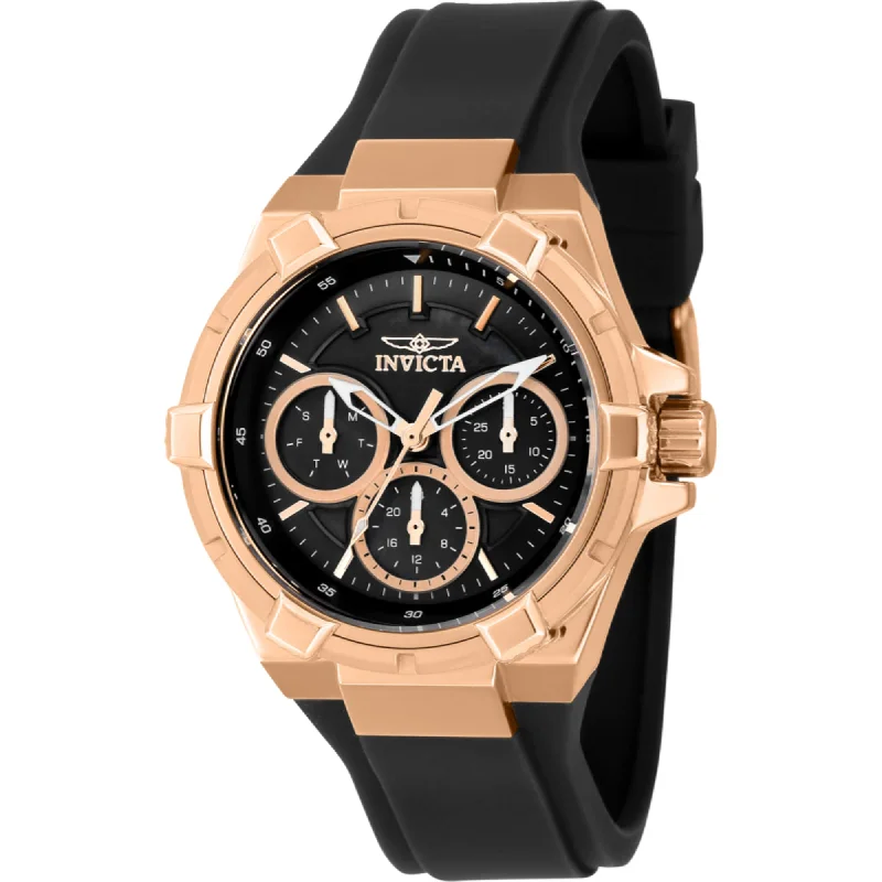 elegant dress watches for formal events   Invicta Women's Watch - Aviator Quartz Rose Gold Case Black Silicone Strap | 37305