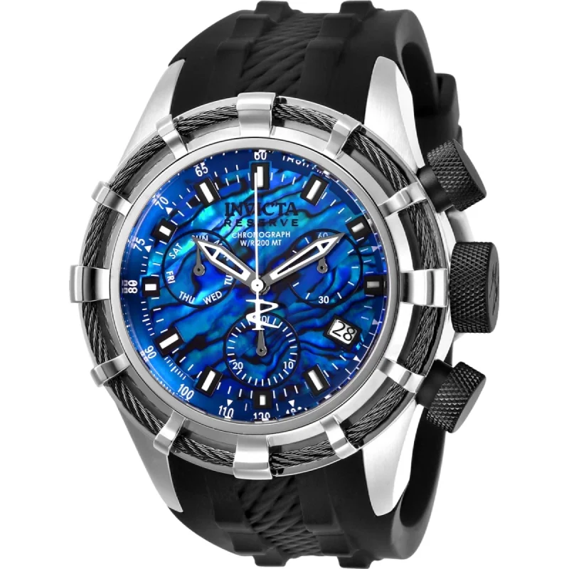 Watches for daily wear   Invicta Men's Quartz Watch - Reserve Chronograph Blue Abalone Dial Black Strap | 26195