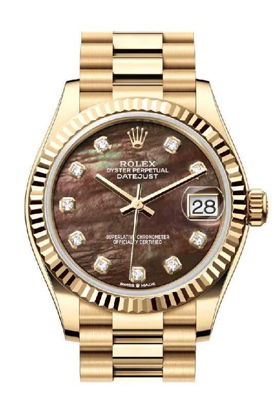 Luxury brand automatic watches for men   Rolex Datejust 31 Dark Mother Of Pearl Diamond Dial Fluted Bezel Yellow Gold Ladies Watch 278278 278278-0038