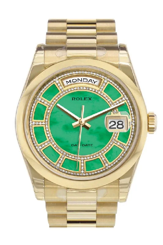 stylish watches for casual wear Rolex Day-Date 36 Carousel Green jade Diamonds Dial President Yellow Gold Watch 118208 stylish watches for casual wear Rolex Day-Date 36 Carousel Green jade Diamonds Dial President Yellow Gold Watch 118208