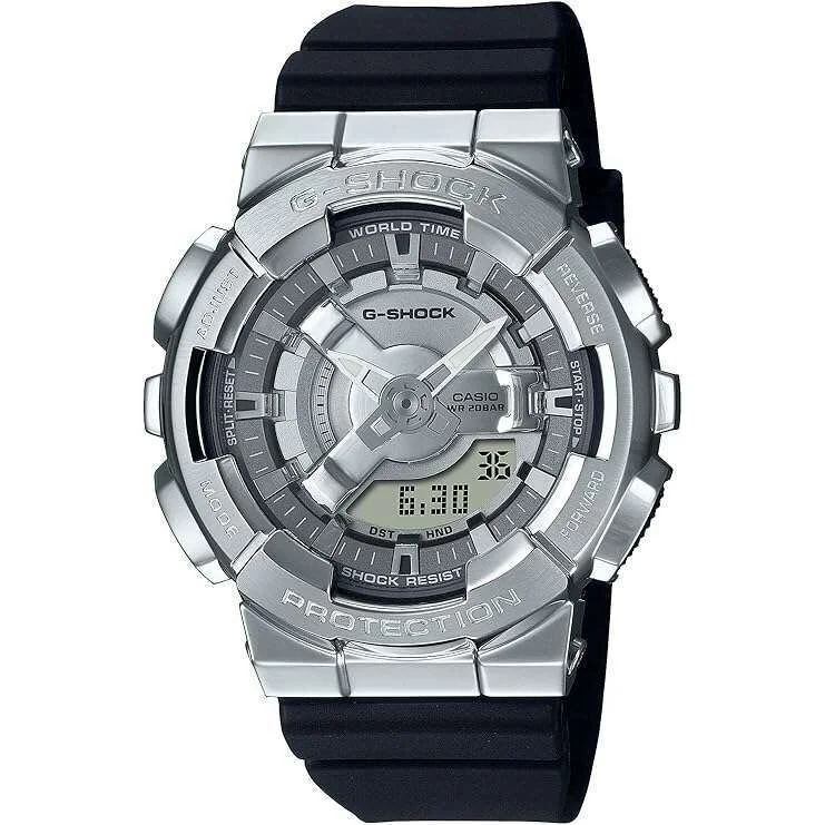 Watches with a stylish look   CASIO G-SHOCK MID-SIZE MODEL METAL COVERED SILVER & BLACK LADIES WATCH GM-S110-1AJF