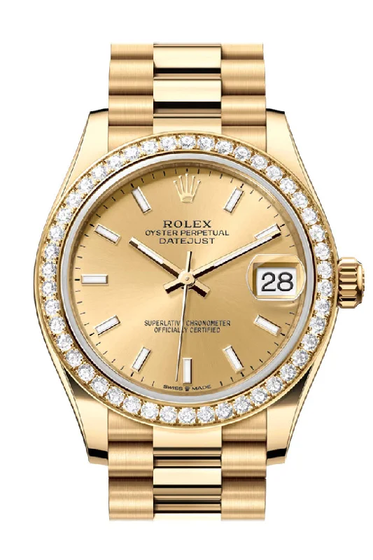 Watches with a sophisticated look   Rolex Datejust 31 Champagne Dial Diamond Bezel Yellow Gold Ladies Watch 278288RBR 278288RBR-0022