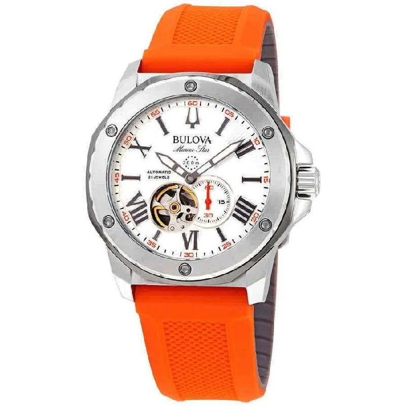 designer watches for special occasions   Bulova Men's 98A226 Marine Star Orange Rubber Watch