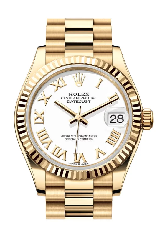 Formal watches for business people   Rolex Datejust 31 White Roman Dial Fluted Bezel Yellow Gold Ladies Watch 278278 278278-0020