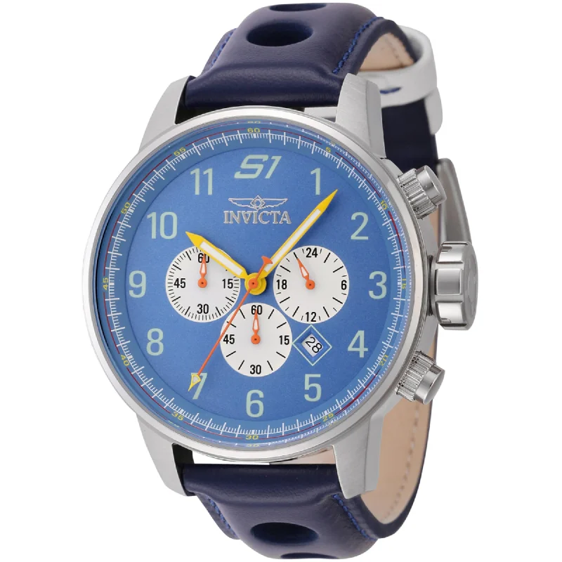 Watches with leather straps and quick release clasps   Invicta Men's Chronograph Watch - S1 Rally Light Blue and White Dial Strap | 44953