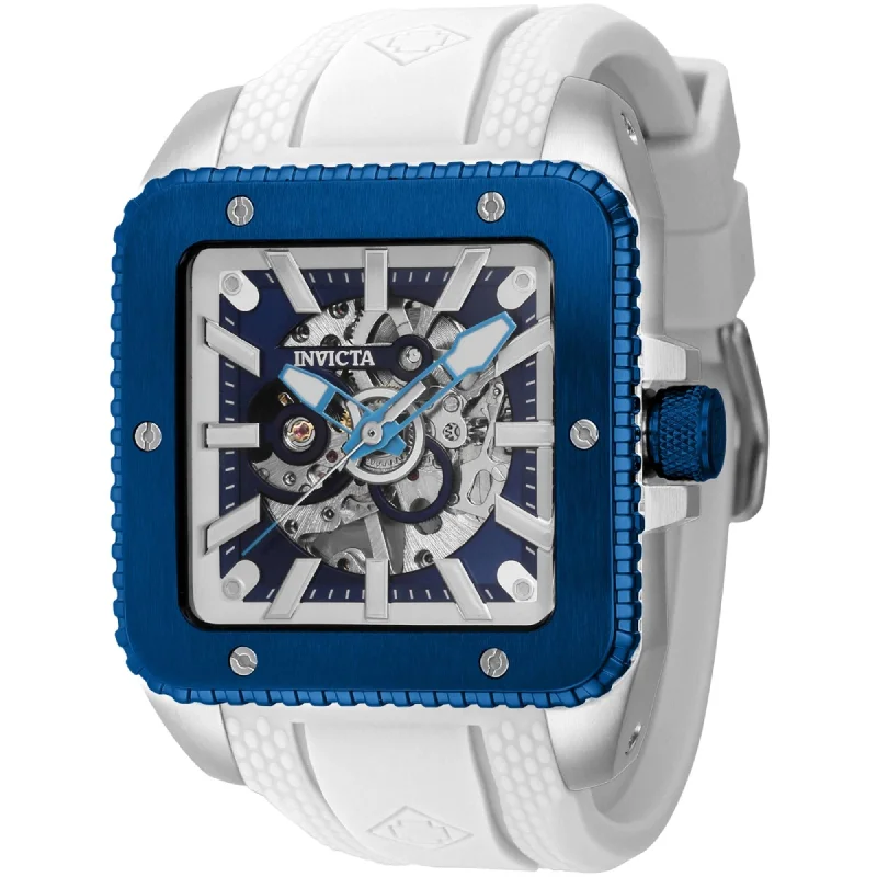Vintage style quartz watches Invicta Men's Watch - Cuadro Mechanical Dark Blue, White and Silver Dial Strap | 44007 Vintage style quartz watches Invicta Men's Watch - Cuadro Mechanical Dark Blue, White and Silver Dial Strap | 44007