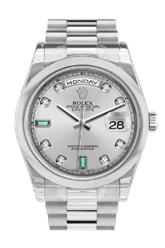 Vintage style quartz watches   Rolex Day Date 36 Rhodium Diamonds Emeralds Dial President Men's Watch 118206