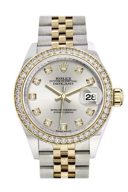 Watches with classic style for timeless appeal   Rolex Datejust 28 Silver set with diamonds Dial Diamond Bezel Yellow Gold Jubilee Ladies Watch 279383RBR 279383