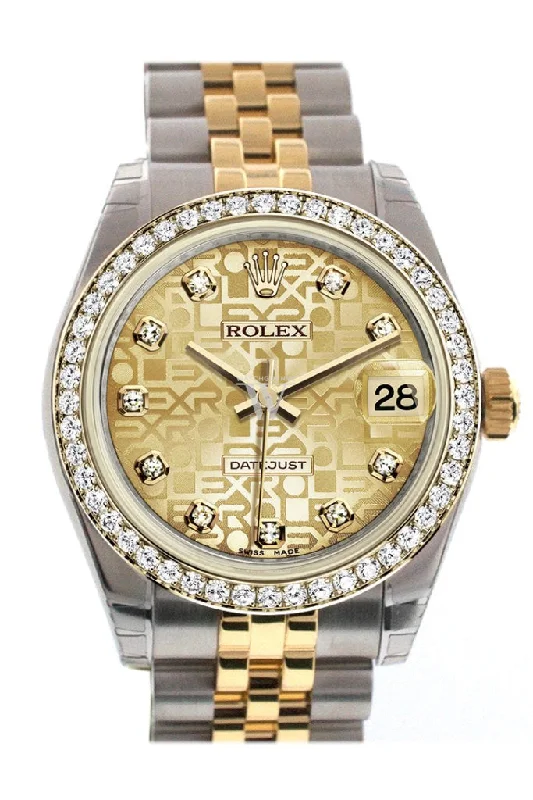 Watches made for exclusive collectors   Rolex Datejust 31 Champagne Jubilee design Diamond Dial Diamond Bezel Jubilee Yellow Gold Two Tone Watch 178383 Pre-owned