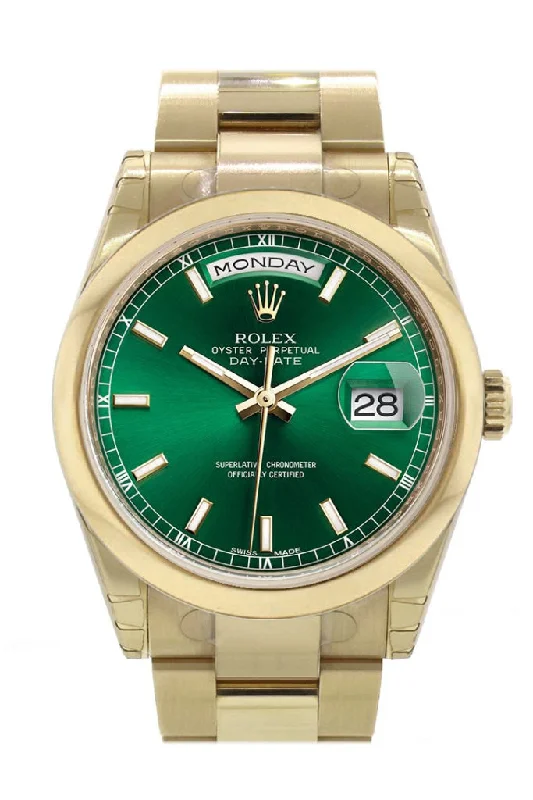 Watches with a stylish look   Rolex Day-Date 36 Green Dial Yellow Gold Watch 118208