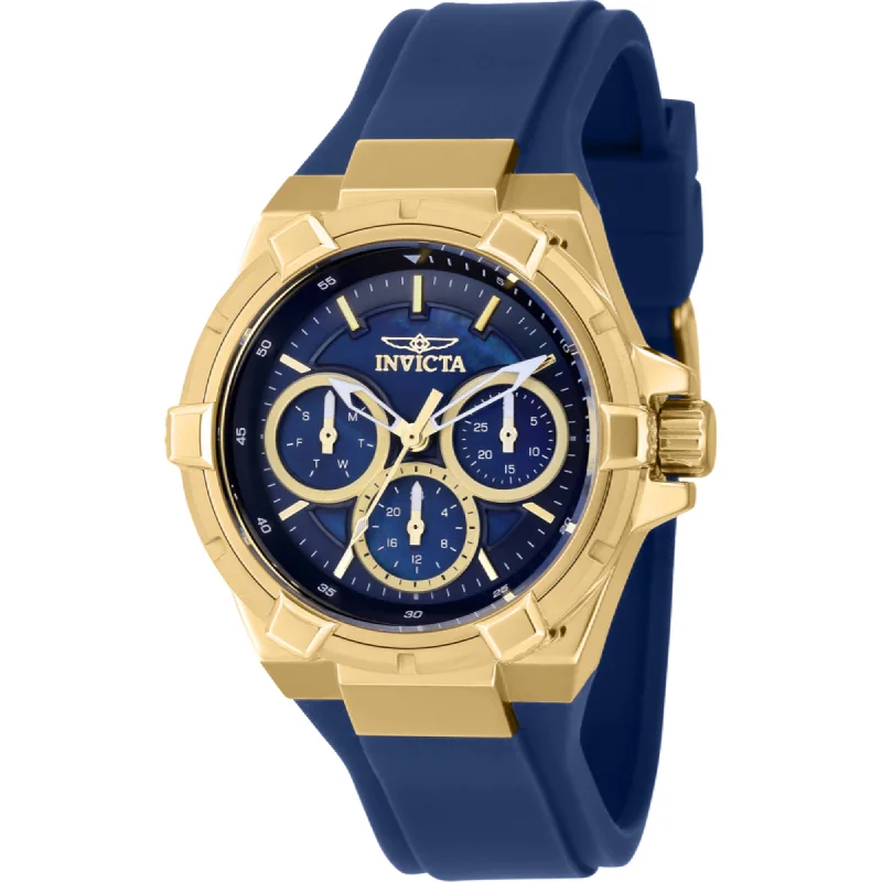 stylish watches for casual wear   Invicta Women's Watch - Aviator Quartz Blue MOP Dial Silicone Rubber Strap | 37307