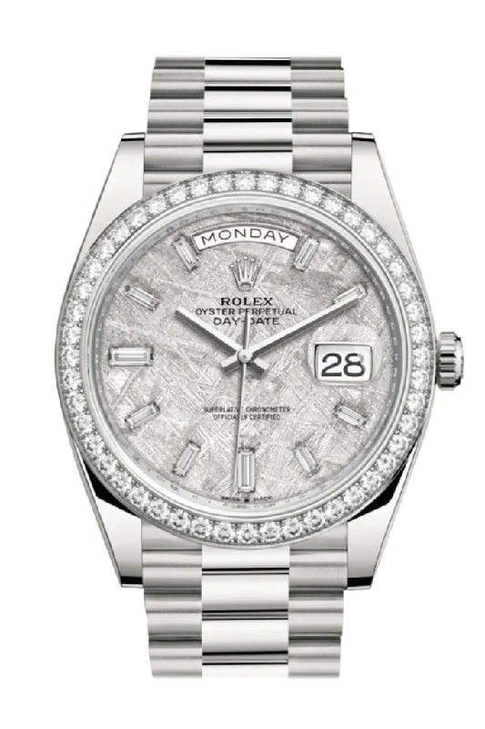 Watches for special occasions Rolex Day-Date 40 Meteorite Baguette Diamond Dial Diamond Bezel White Gold President Automatic Men's Watch 228349RBR 228349 Watches for special occasions Rolex Day-Date 40 Meteorite Baguette Diamond Dial Diamond Bezel White Gold President Automatic Men's Watch 228349RBR 228349