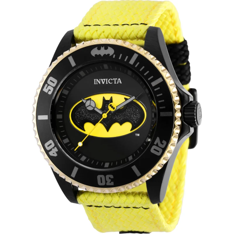Watches for daily wear   Invicta Men's Watch - DC Comics Batman Black and Yellow Dial Polyester Strap | 41286