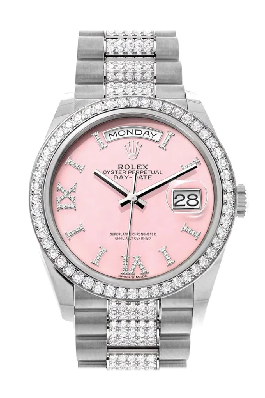 Formal watches for evening events   Rolex Day-Date 36 Pink Opal Diamond Dial Diamond Bezel White Gold Diamond President Watch 128349RBR