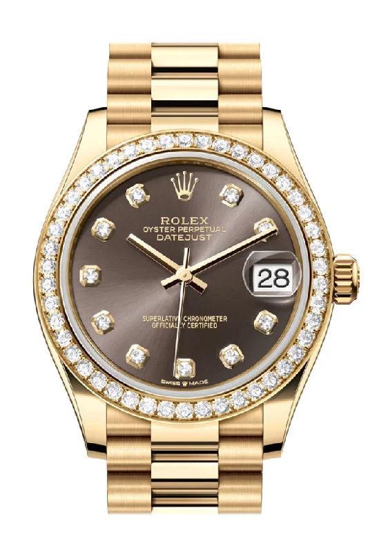 Casual watches for weekend outings   Rolex Datejust 31 Dark Grey Diamond Dial Diamond Bezel Yellow Gold Ladies Watch 278288RBR 278288RBR-0030