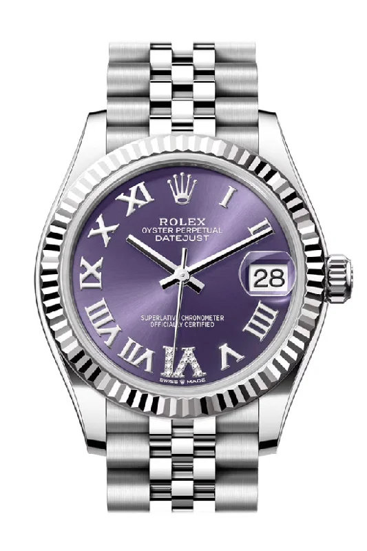 best luxury watches for men   Rolex Datejust 31 Aubergine Dial Set Diamonds Roman Dial Fluted Bezel Jubilee Ladies Watch 278274 278274-0026